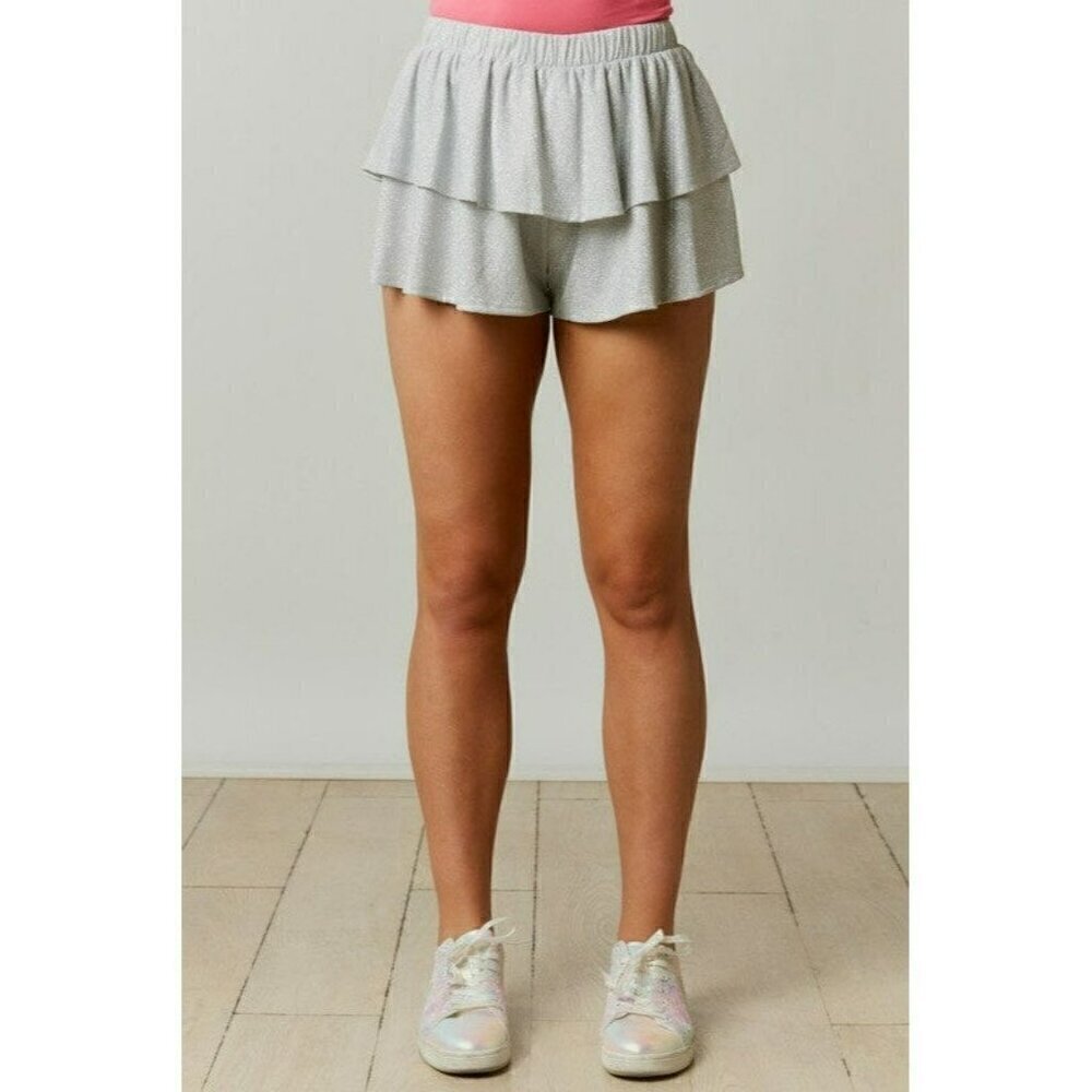 Center Stage Sparkly Tiered Shorts in Silver - Picture 3 of 6